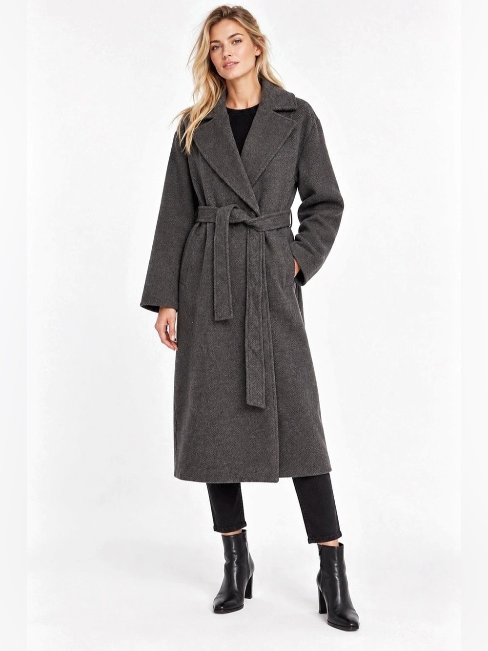 Old Navy Oversized Belted Long Coat Heather Gray Medium Tall M NWOT